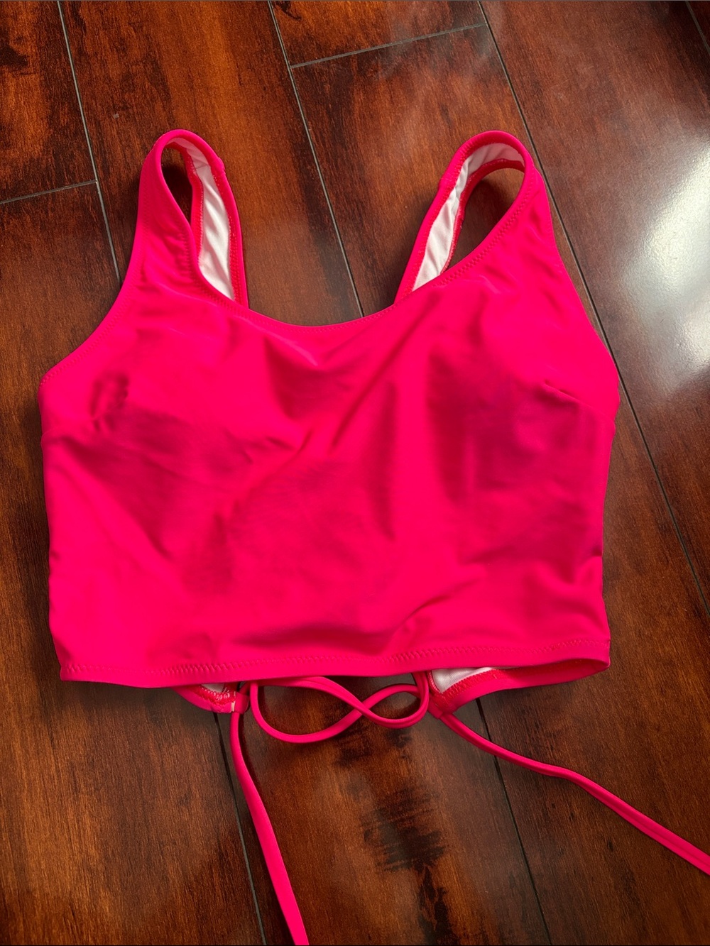 Vibrant Pink Swim Crop Top with Tie Back